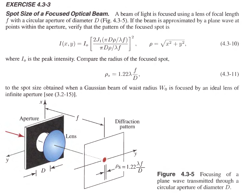 Solved Spot Size of a Focused Optical Beam. A beam of light | Chegg.com