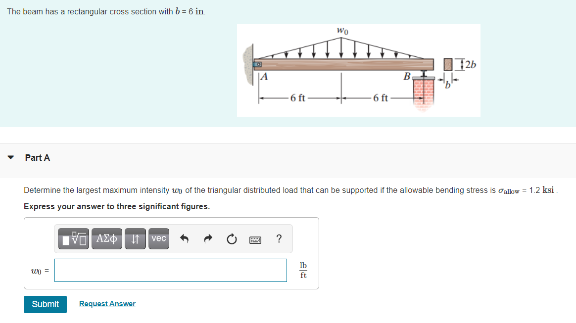 Solved The beam has a rectangular cross section with b = 6 | Chegg.com