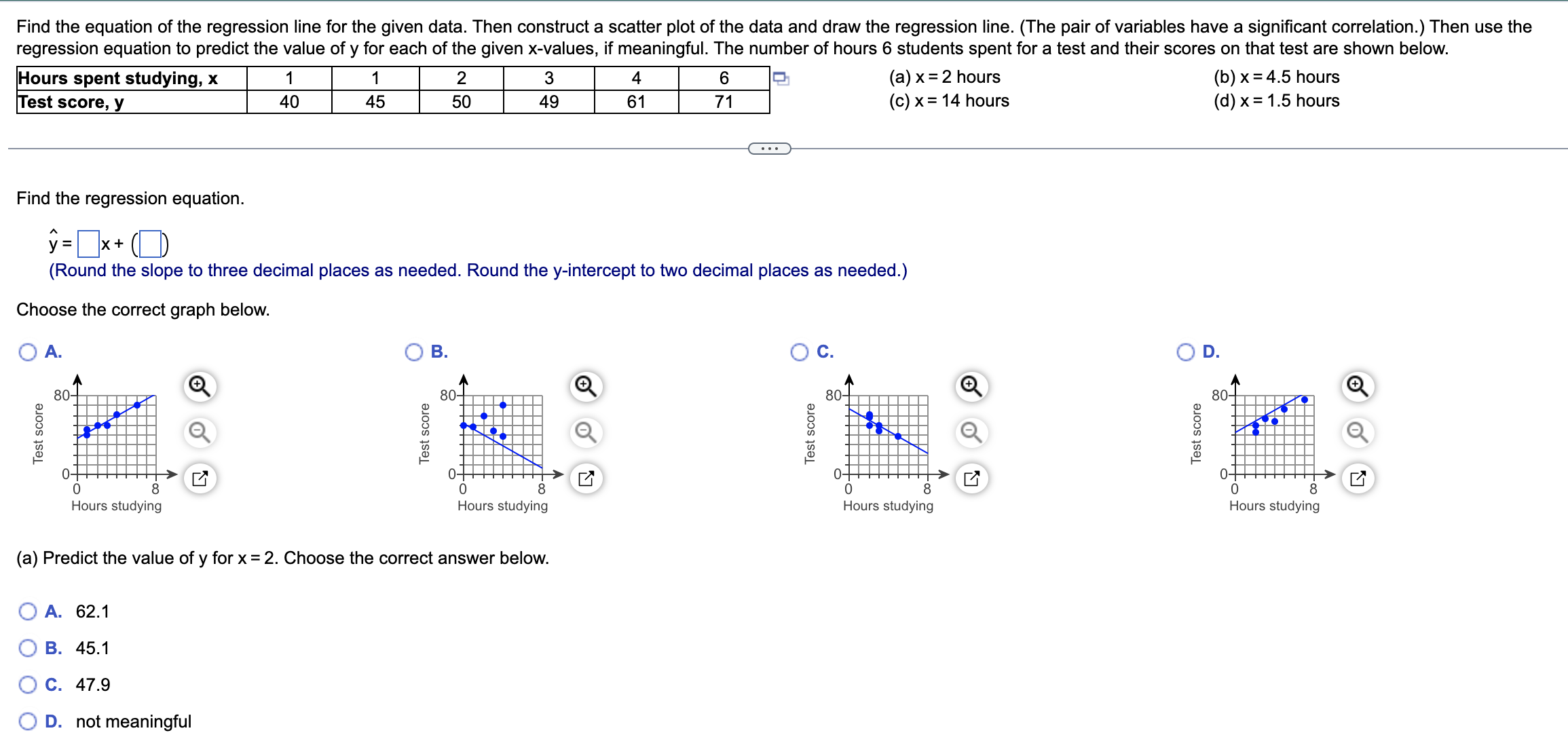 Solved Find the equation of the regression line for the | Chegg.com