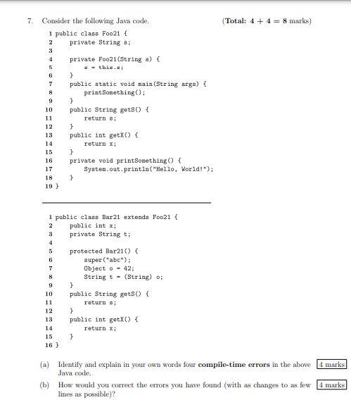 Solved 7. (Total: 4 + 4 = 8 marks) Consider the following | Chegg.com