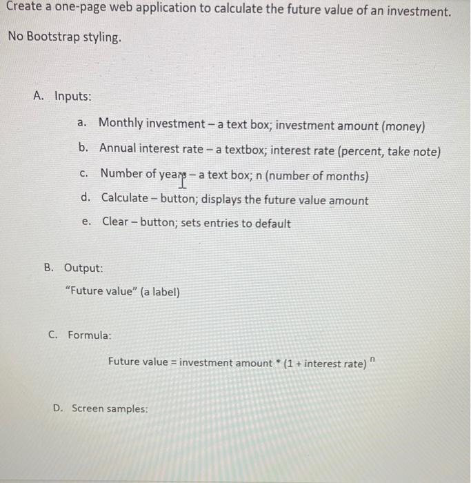 Solved Create a one-page web application to calculate the | Chegg.com