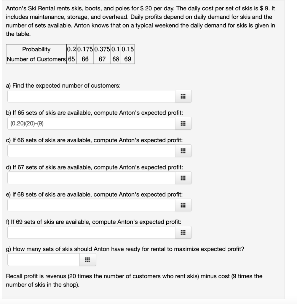 Solved Anton's Ski Rental rents skis, boots, and poles for