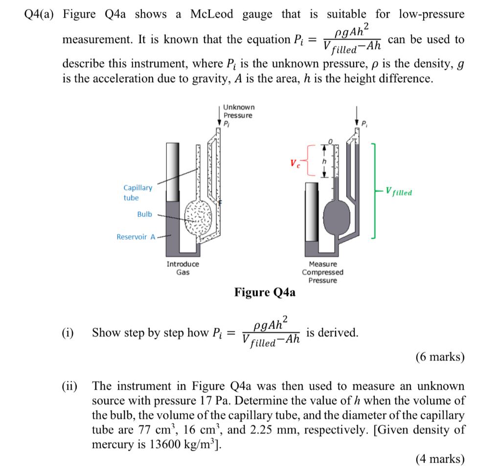Solved Q4(a) Figure Q4a shows a McLeod gauge that is