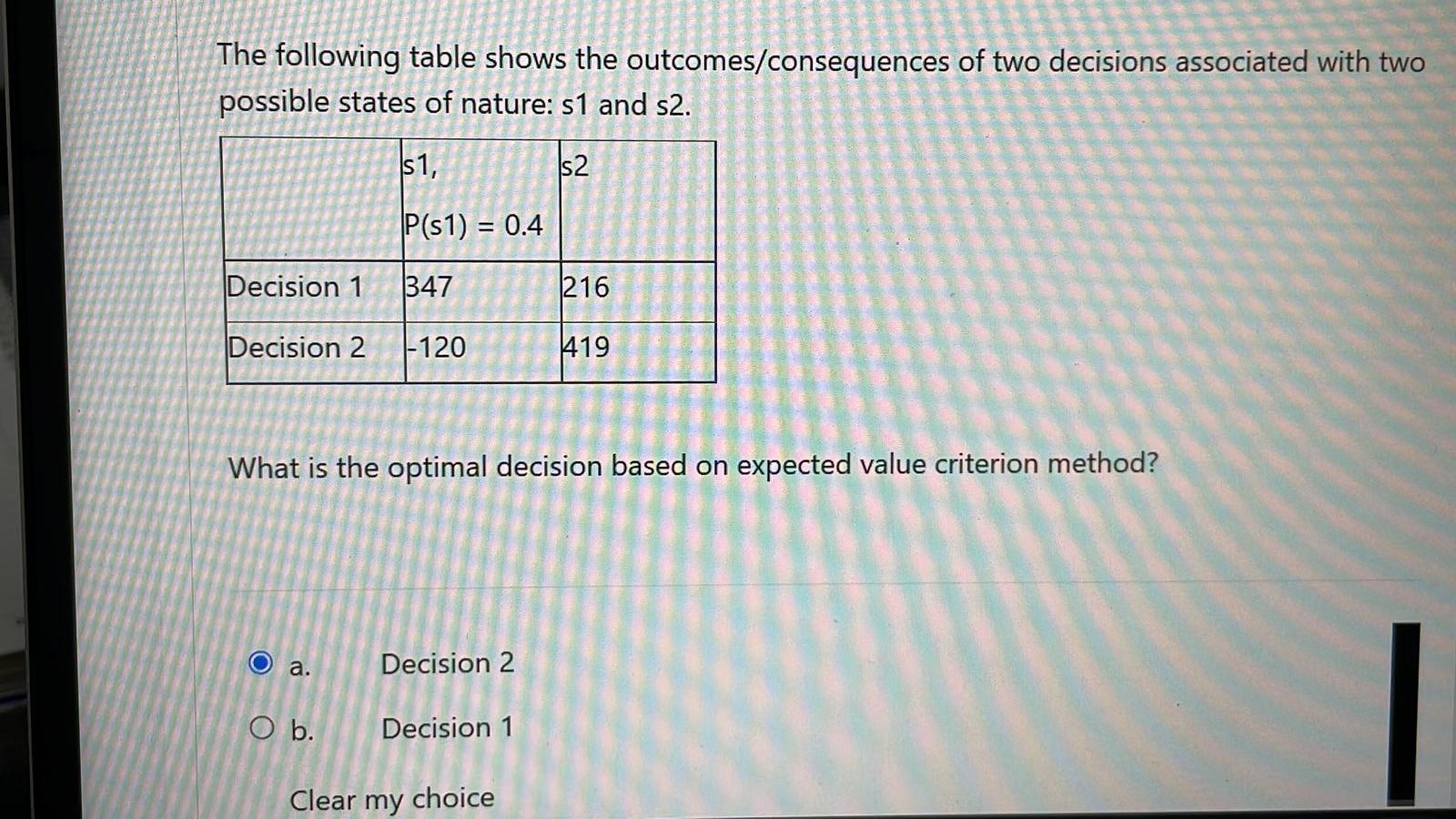 Solved The Following Table Shows The Outcomes/consequences | Chegg.com