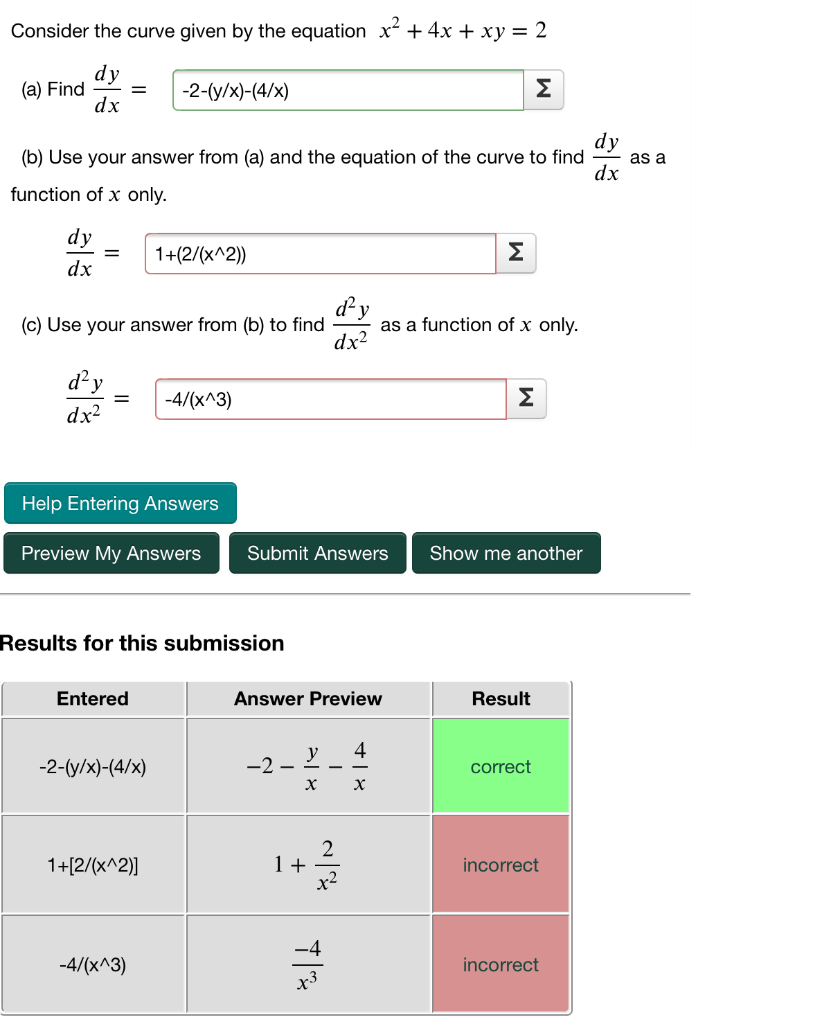 Solved Consider The Curve Given By The Equation X 4x Xy Chegg Com