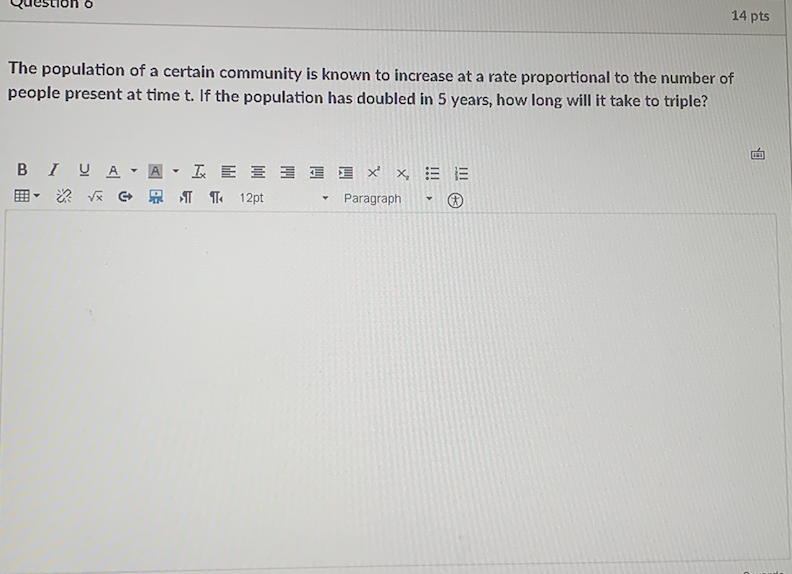 Solved 14 pts The population of a certain community is known | Chegg.com