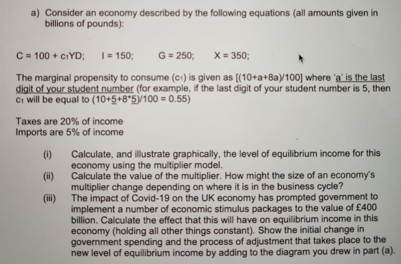 Solved A) Consider An Economy Described By The Following | Chegg.com