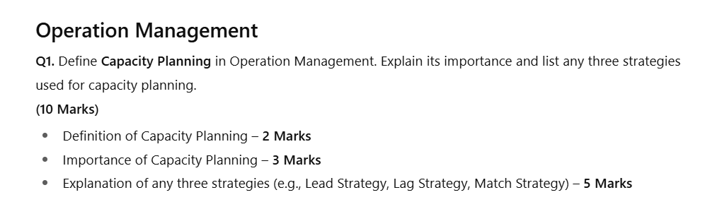 Solved Operation ManagementQ1. ﻿Define Capacity Planning in | Chegg.com