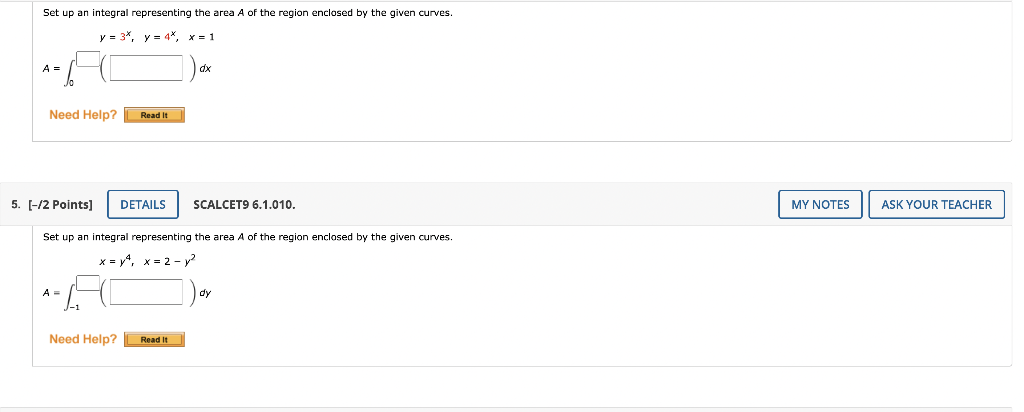 Solved Set up an integral representing the area A of the | Chegg.com