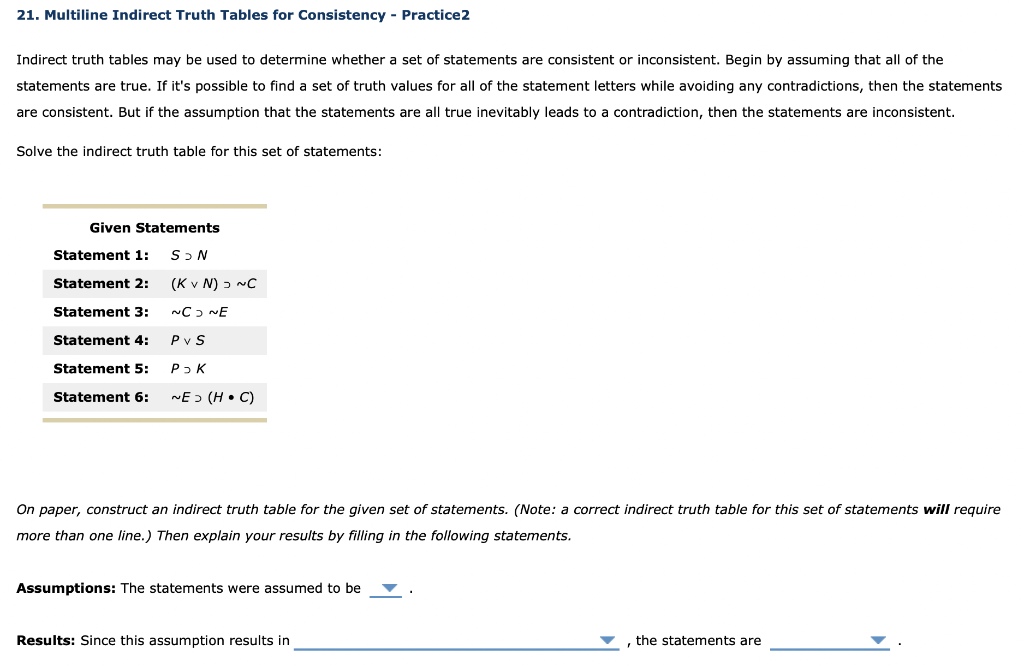 21. Multiline Indirect Truth Tables For Consistency - | Chegg.com