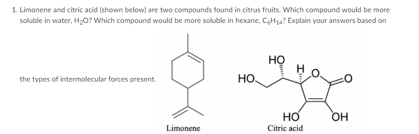 Solved 1. Limonene And Citric Acid (shown Below) Are Two | Chegg.com