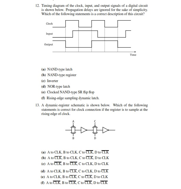 Solved 12. Timing diagram of the clock input, and output | Chegg.com