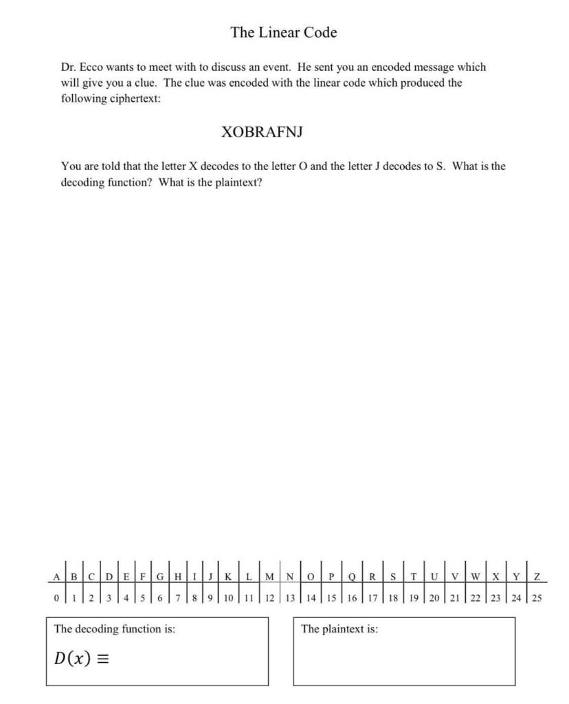 Solved The Linear Code Dr. Ecco wants to meet with to