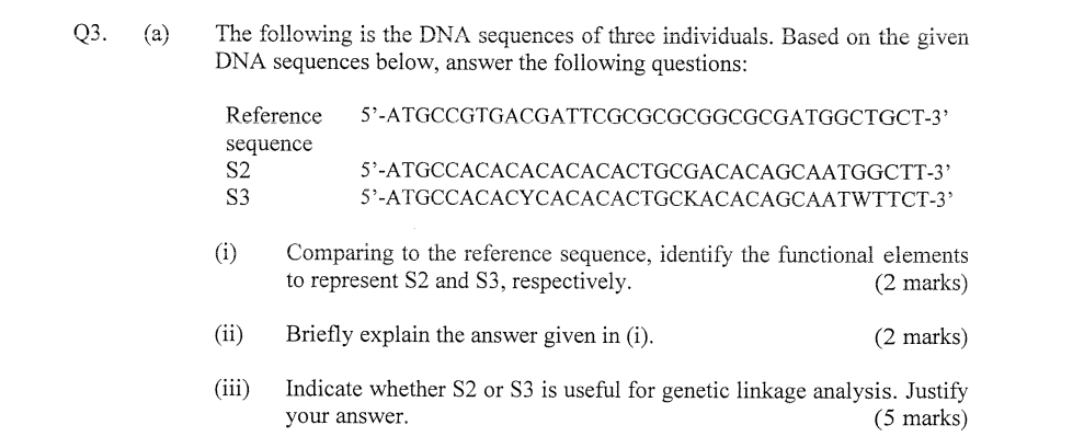 (a) The following is the DNA sequences of three | Chegg.com