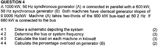 Solved QUESTION 4 A 1000 kW, 50 Hz synchronous generator (A) | Chegg.com