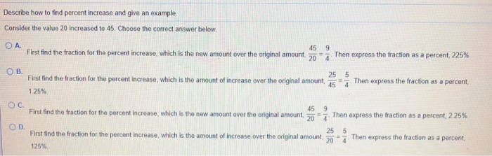 Solved Describe how to find percent increase and give an | Chegg.com