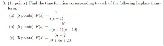 Solved 3. Find the time function corresponding to each of | Chegg.com