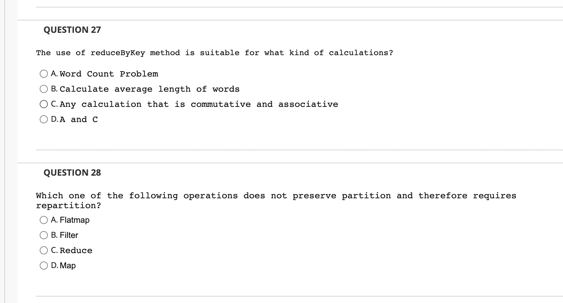 QUESTION 27 The use of reduceByKey method is suitable Chegg com