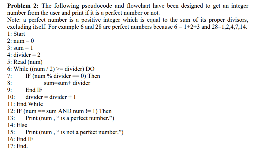 Solved Problem 2: The following pseudocode and flowchart | Chegg.com