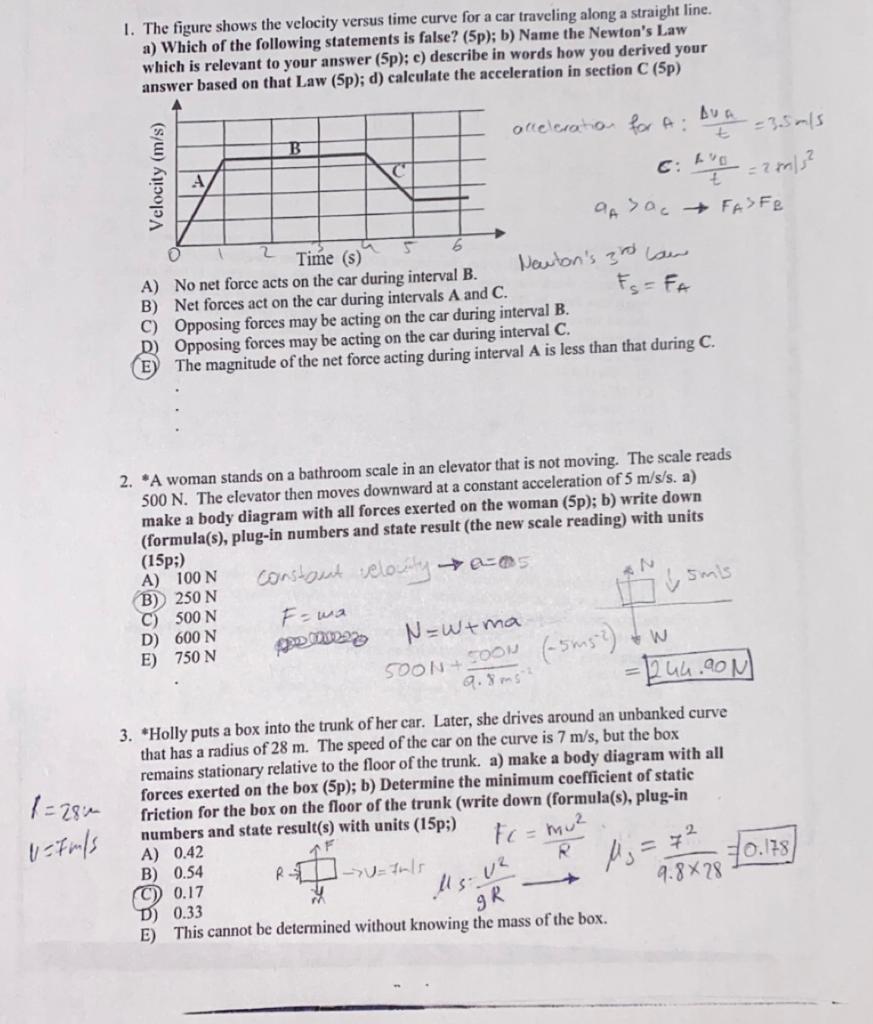 Solved 1. The figure shows the velocity versus time curve