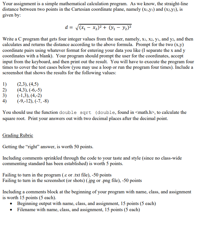 Solved Your assignment is a simple mathematical calculation | Chegg.com