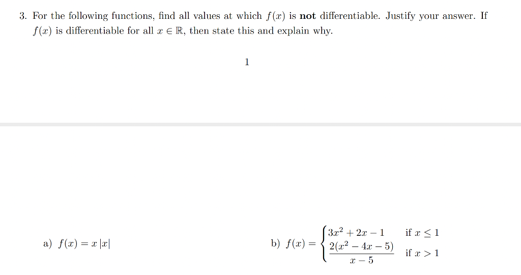 Solved 3. For the following functions, find all values at | Chegg.com