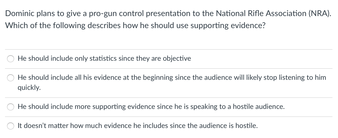 Solved Dominic plans to give a pro-gun control presentation | Chegg.com