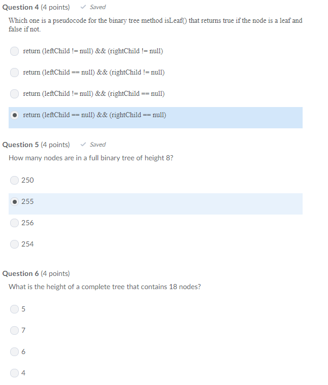 Solved Question 1 (4 points) Saved The elements in a tree | Chegg.com