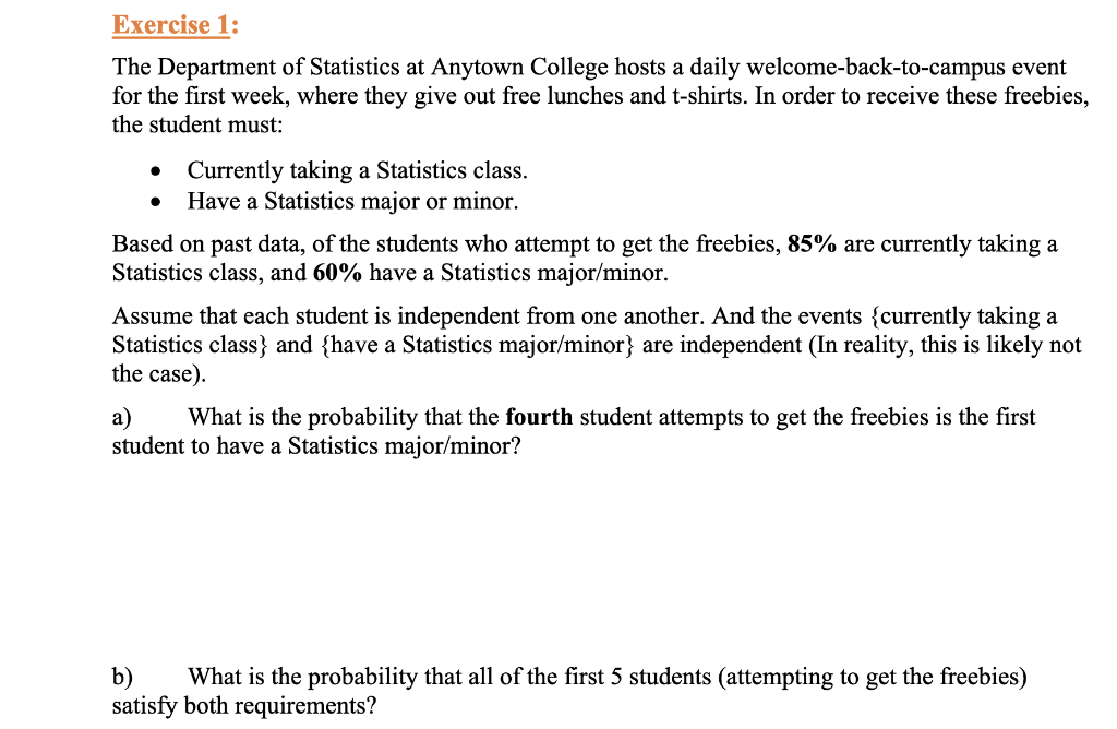 Solved Exercise 1: . . The Department of Statistics at | Chegg.com