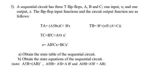 Solved 3) A Sequential Circuit Has Three T Flip-flops, A, B | Chegg.com