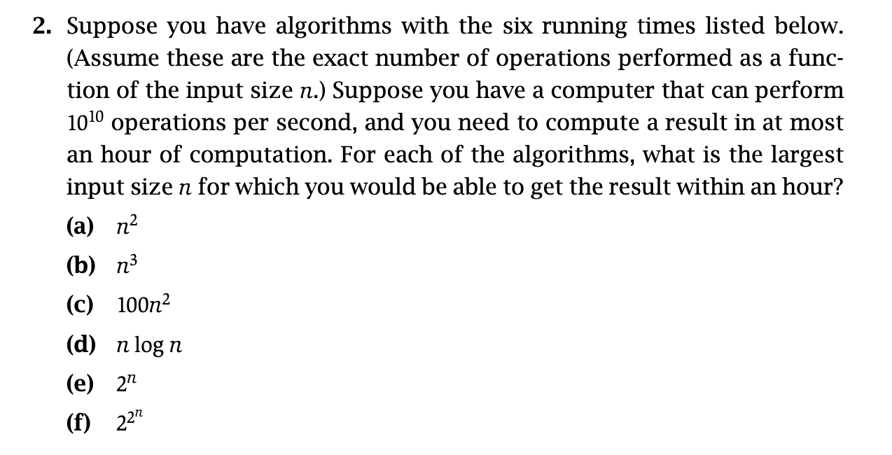 Solved 2. Suppose you have algorithms with the six running | Chegg.com