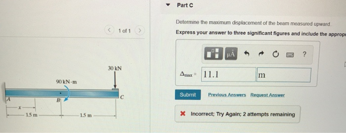 Solved Part C Determine the maximum displacement of the beam | Chegg.com