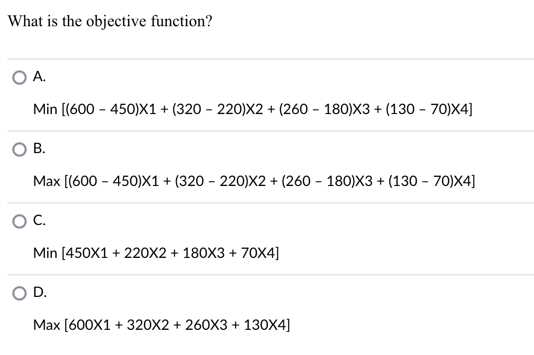 Solved What is the objective function? A. | Chegg.com