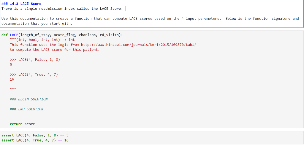 Solved \#\#\# 14.3 Lace Score There Is A Simple Readmission 