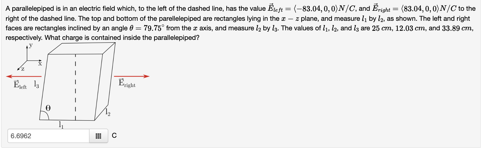 Solved A parallelepiped is in an electric field which, to | Chegg.com