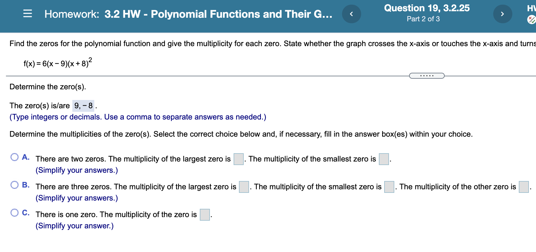 Solved HV III Homework: 3.2 HW Polynomial Functions And | Chegg.com