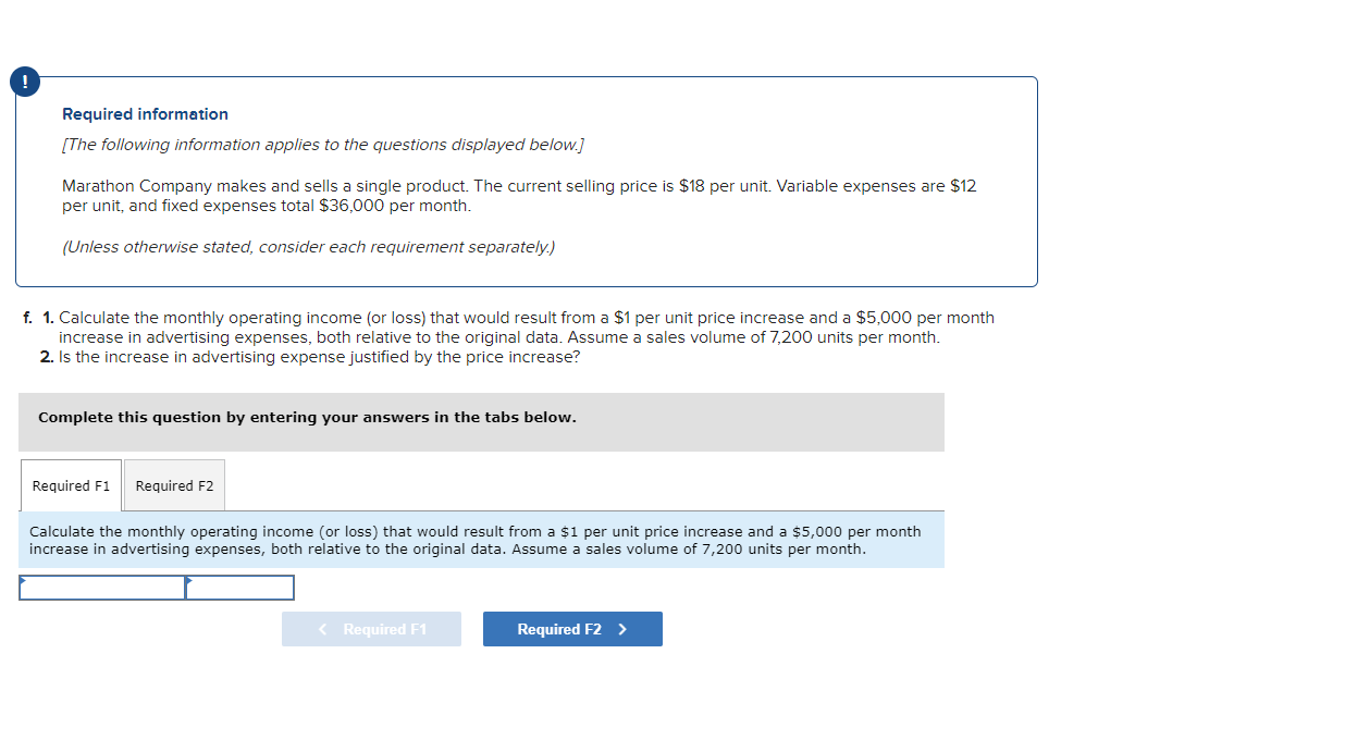 Required information
[The following information applies to the questions displayed below.]
Marathon Company makes and sells a