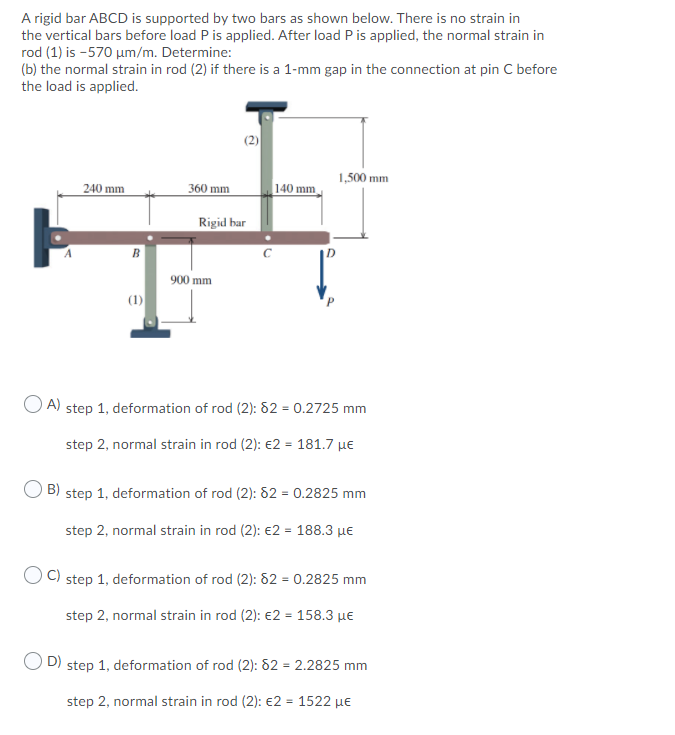 Solved A rigid bar ABCD is supported by two bars as shown | Chegg.com