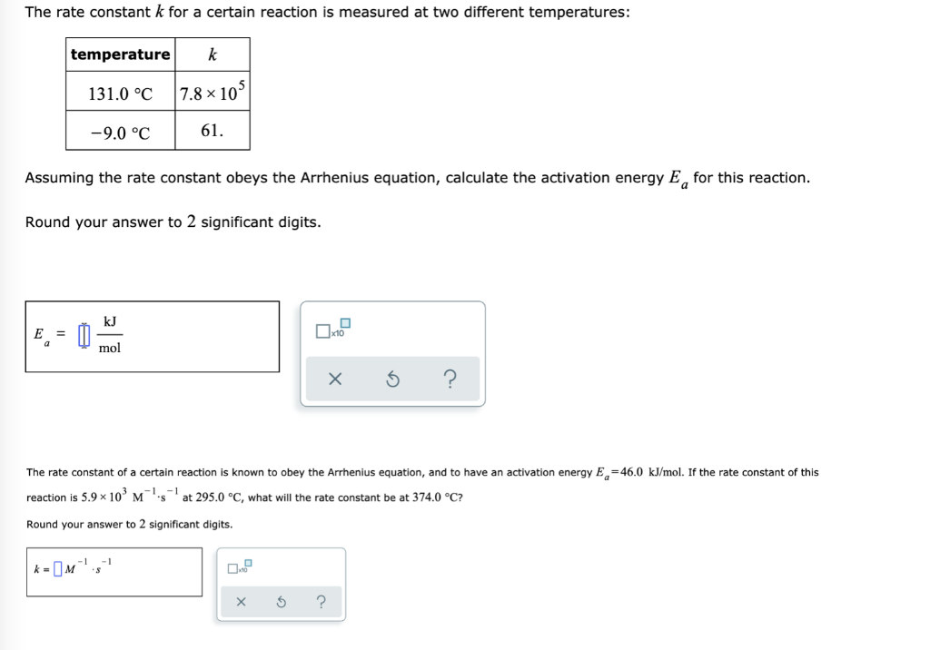 Solved The rate constant k for a certain reaction is | Chegg.com
