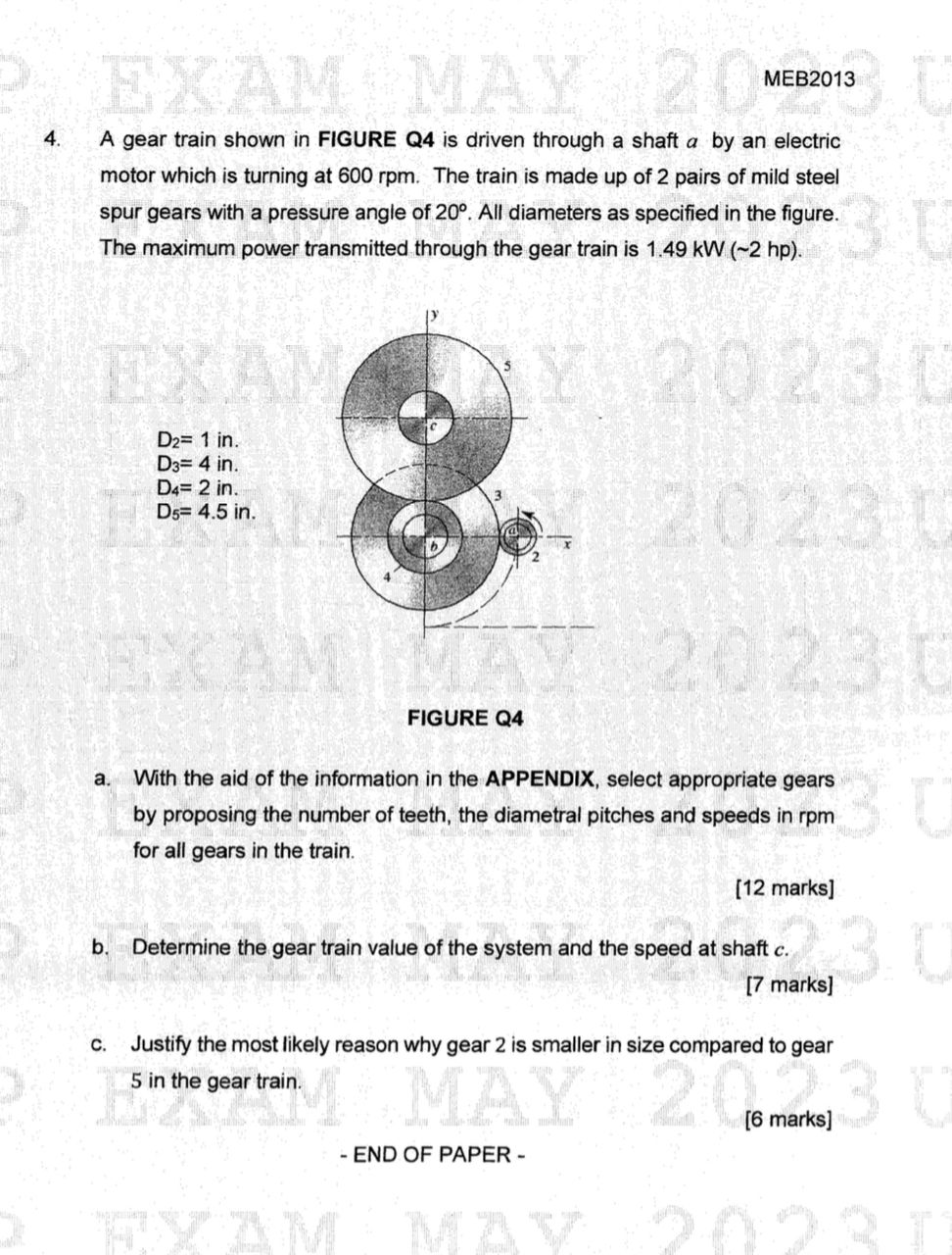 Solved A gear train shown in ﻿FIGURE Q4 is ﻿driven through a | Chegg.com