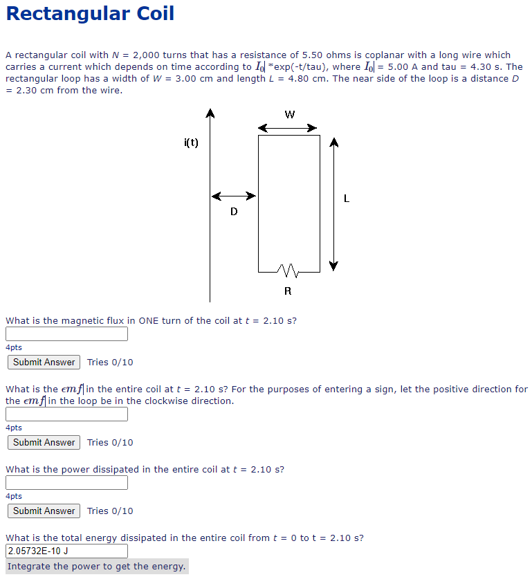 Solved Rectangular Coil A rectangular coil with N = 2,000 | Chegg.com