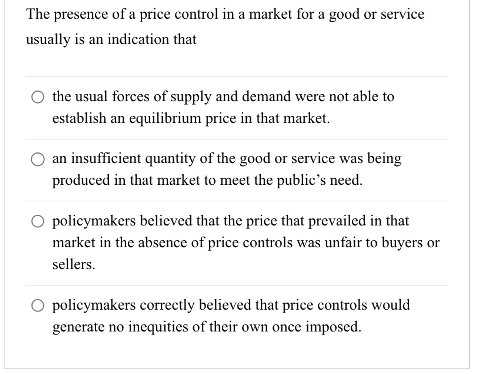 Solved The Presence Of A Price Control In A Market For A | Chegg.com