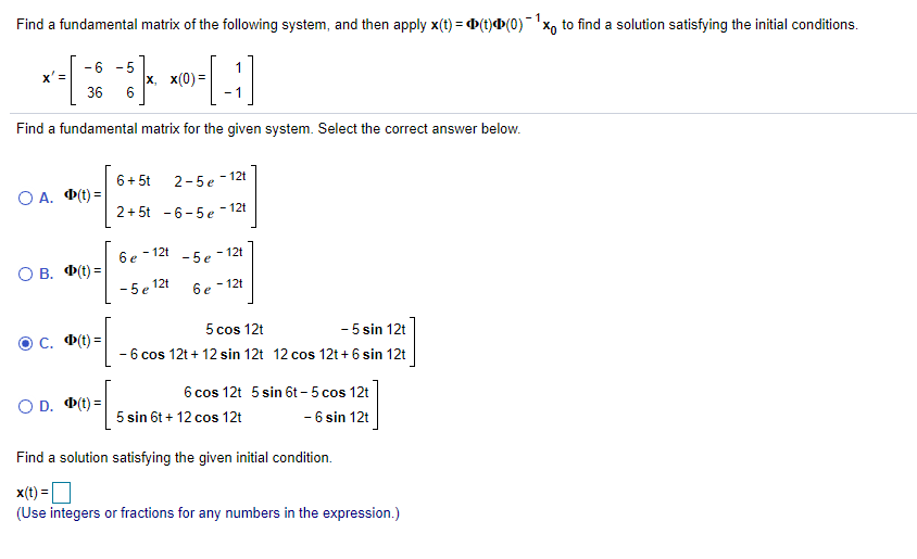 Solved Find a fundamental matrix of the following system,