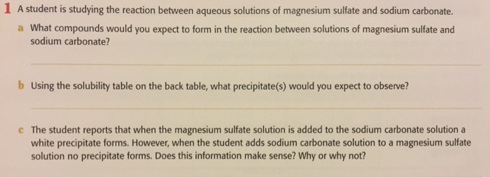 Solved 1 A student is studying the reaction between aqueous | Chegg.com