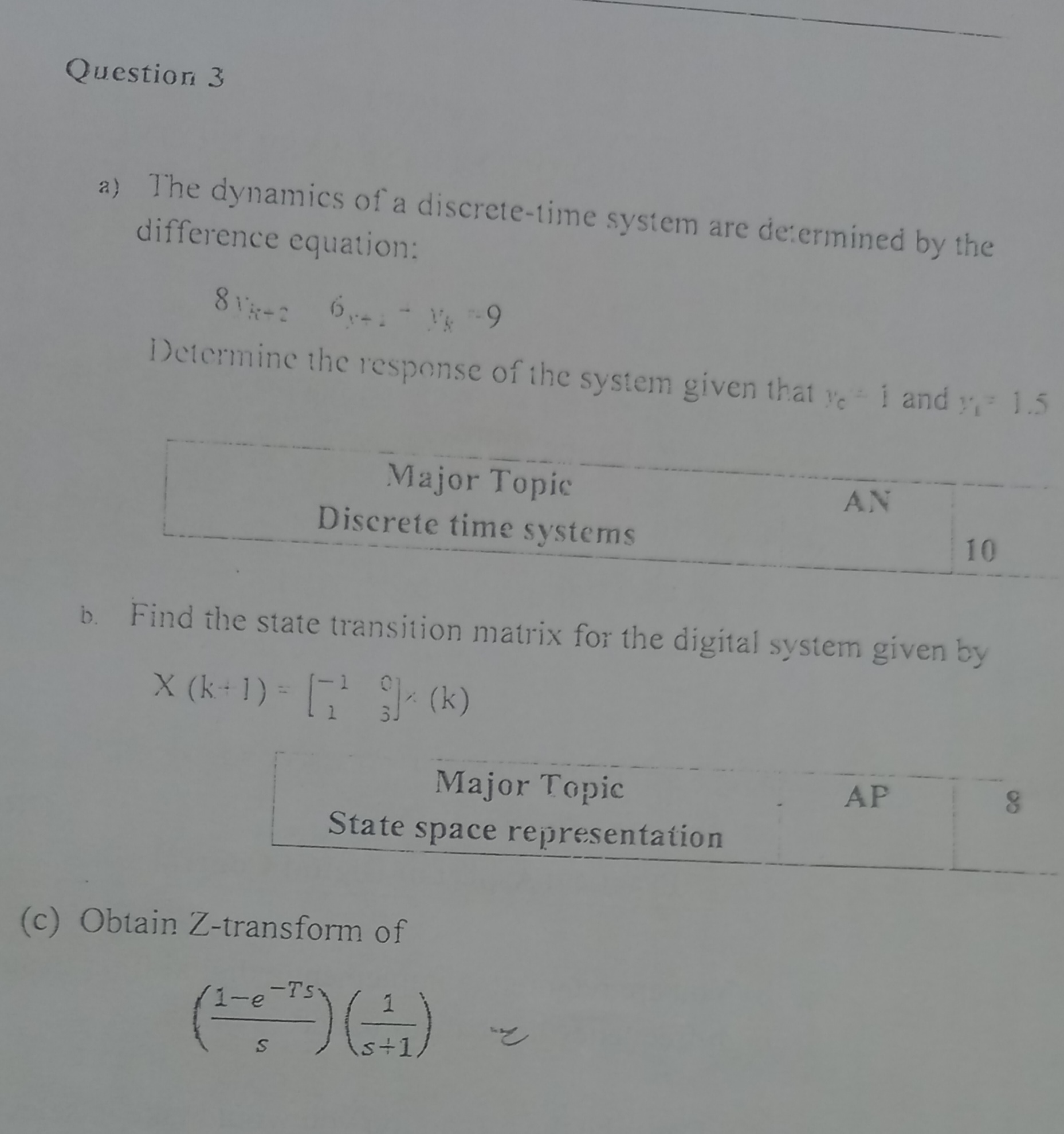 Solved A The Dynamics Of A Discrete Time System Are