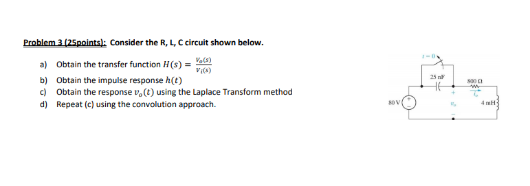 Solved Problem 3 25points Consider The R L C Circuit Chegg Com