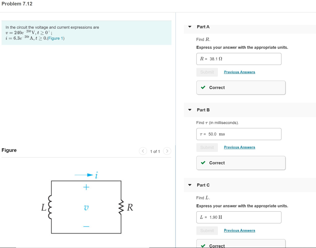 Solved Problem 7.12 Part A In the circuit the voltage and | Chegg.com