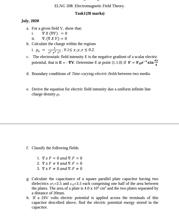 Solved Elng 8 Electromagnetic Field Theory Task1 M Chegg Com