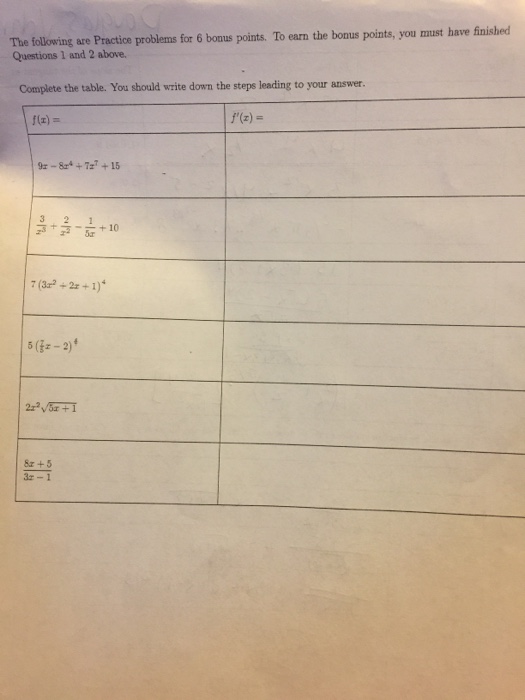 Solved The following are Practice problems for 6 bonus | Chegg.com