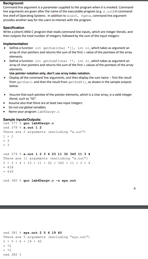 Solved Background: Command line argument is a parameter | Chegg.com